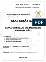 Cuadernillo de Ingreso A Primer A+ o - Matem+ítica - 2024
