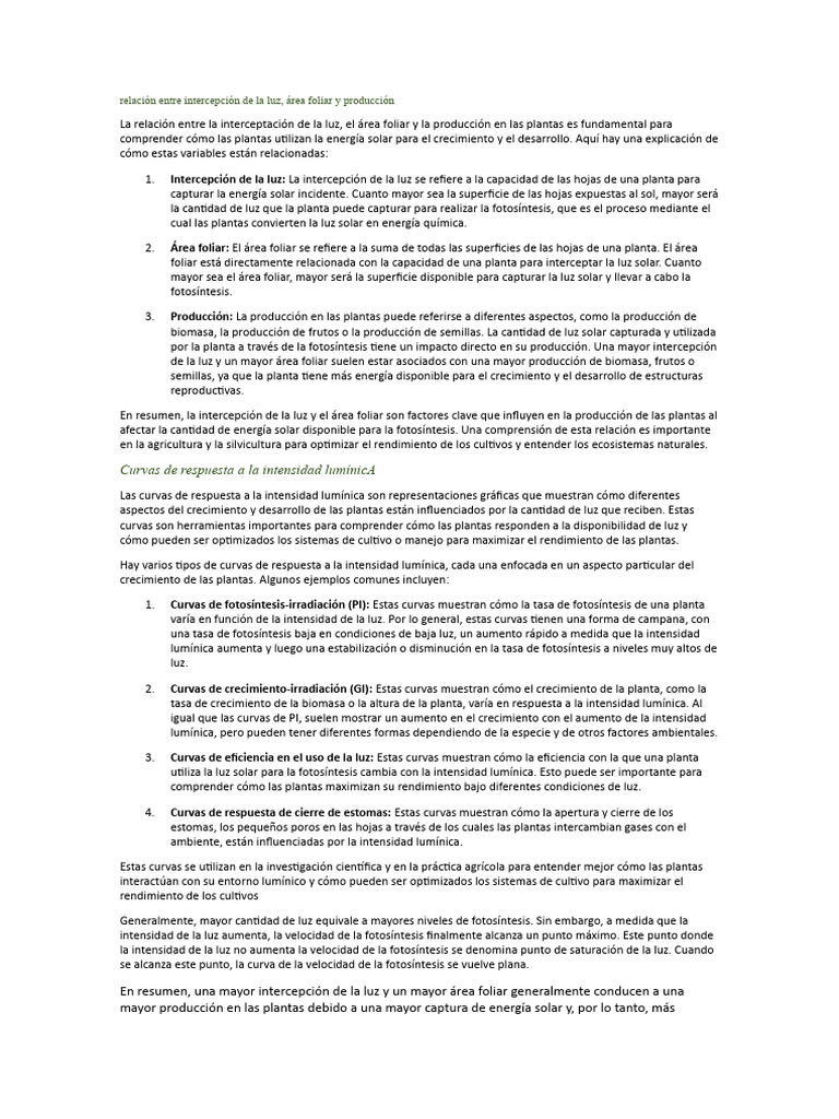 Relación Entre Intercepción de La Luz | PDF | Plantas | Hoja