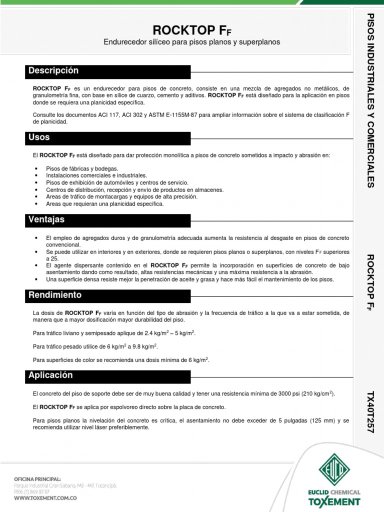 Endurecedor Silíceo ROCKTOP FF para Pisos | PDF | Hormigón | Materiales