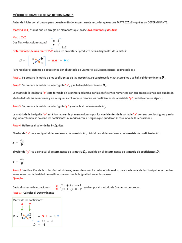 MÉTODO CRAMER (DETERMINANTES) 1 | PDF | Determinante | Matriz (Matemáticas)