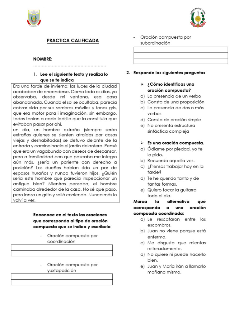 Practica De 4a Pdf Oración Lingüística