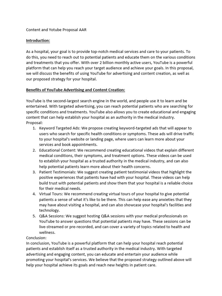 Content and Yotube Proposal AAR | PDF | You Tube | Patient
