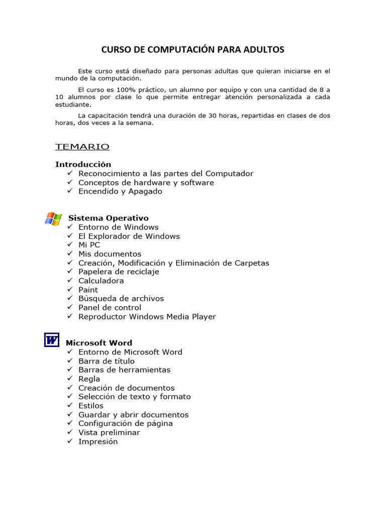 Curso De Computación Para Adultos Pdf
