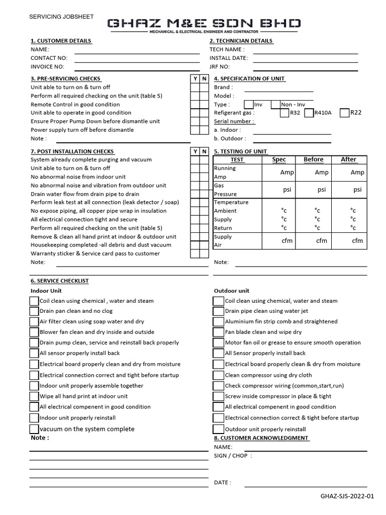 HVAC Servicing Jobsheet Template | PDF | Electrical Connector | Pump