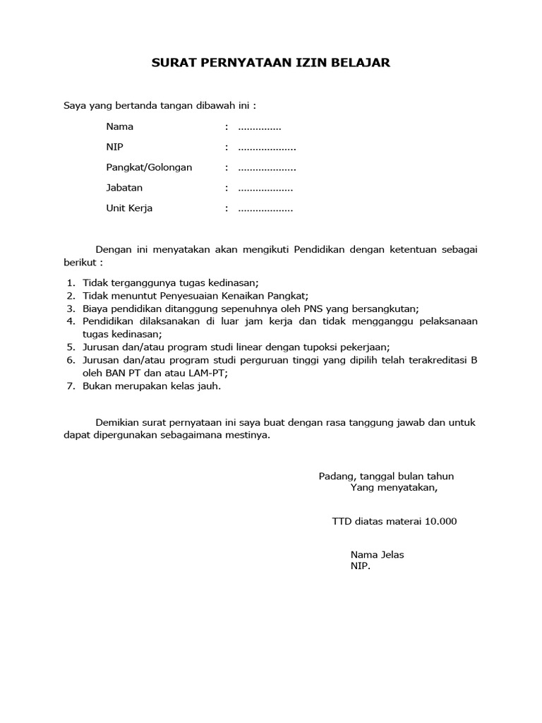 Format nomor 3 surat pernyataan pribadi pns diatas materai 10rb pdf