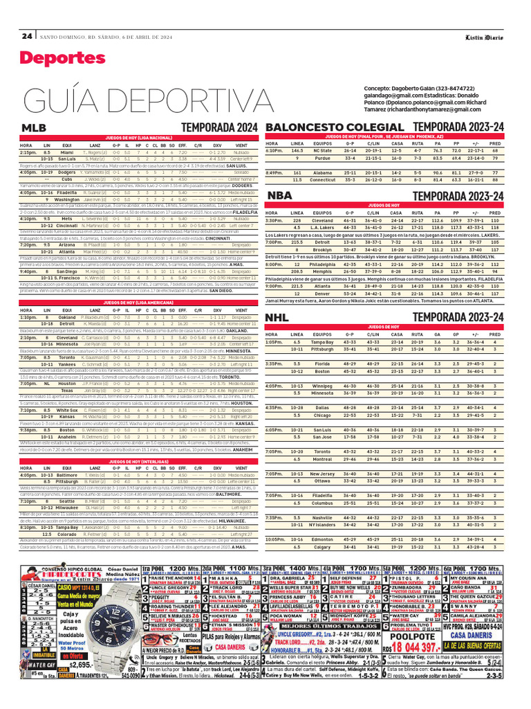 Gu A Deportiva 06 04 2024 Pdf Deportes Atl Ticos Equipos De Beisbol