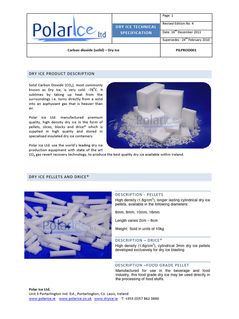 Polarice Dry Ice Technical Specification PILPROD001 Rev 4 | PDF ...