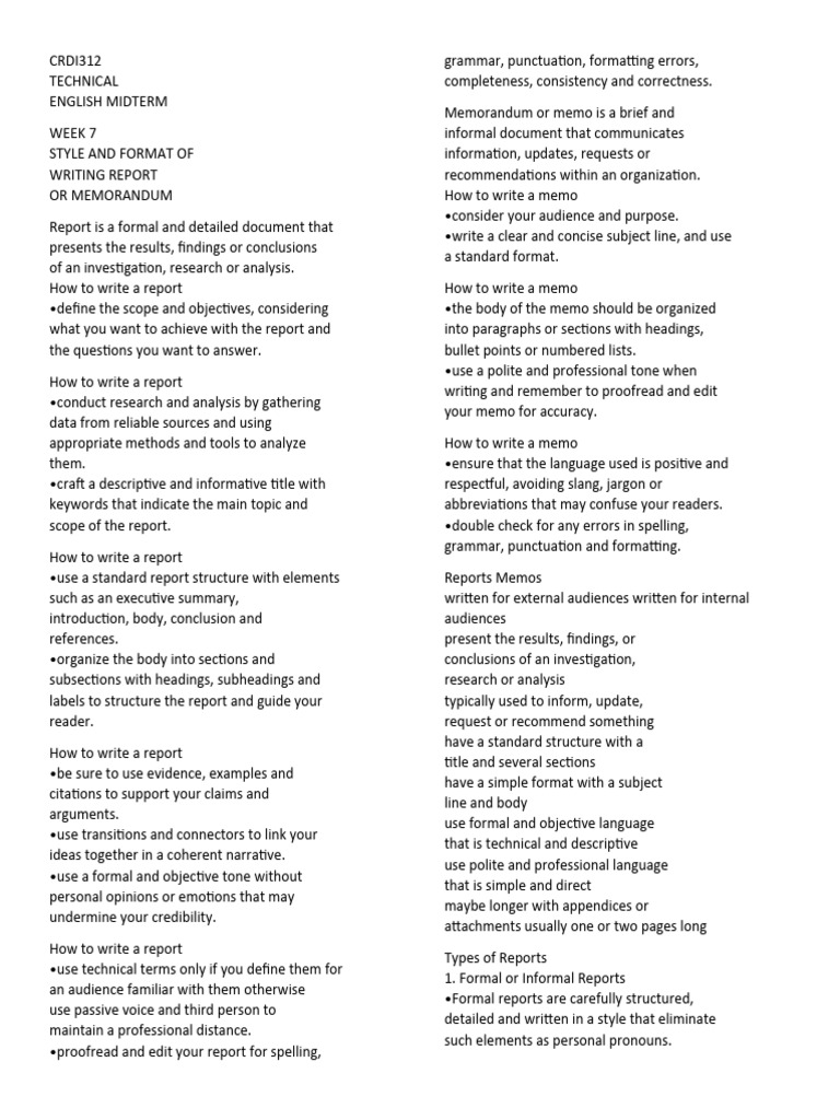 Writing Reports and Memos Guide | PDF | Memorandum | Human Communication