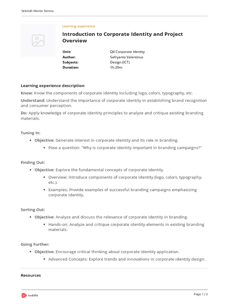 Introduction to corporate identity and project learning experience