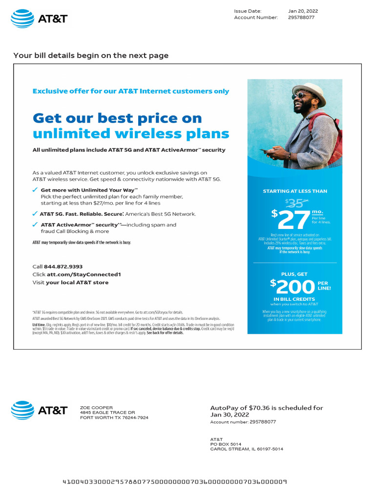 Full Bill | PDF | At&T | Fee