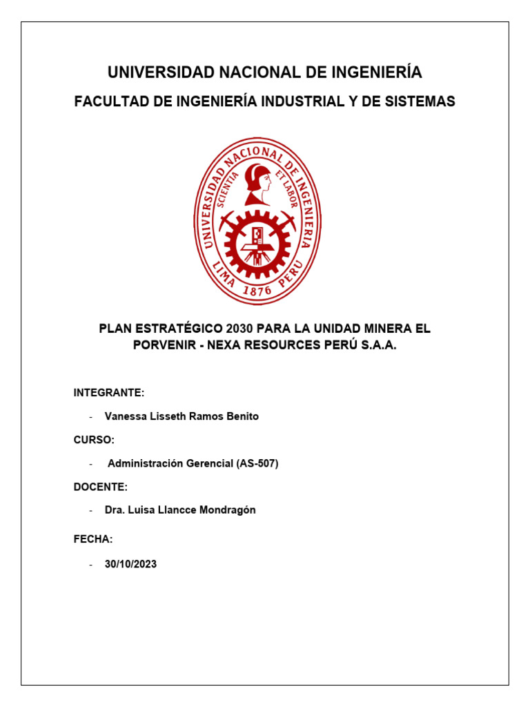 Plan Estratégico 2030 Unidad Minera El Porvenir | PDF | Planificación ...
