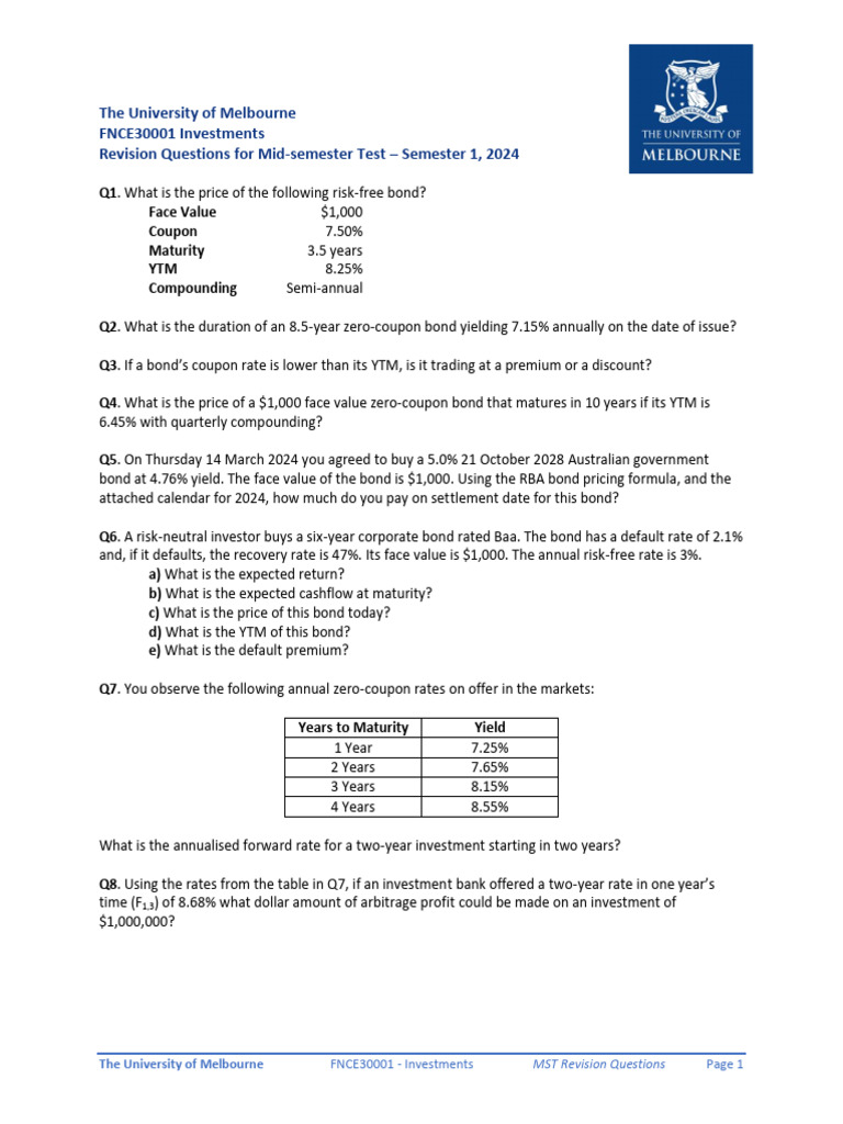 MST Revision Questions for Investments | PDF | Bonds (Finance) | Bond ...