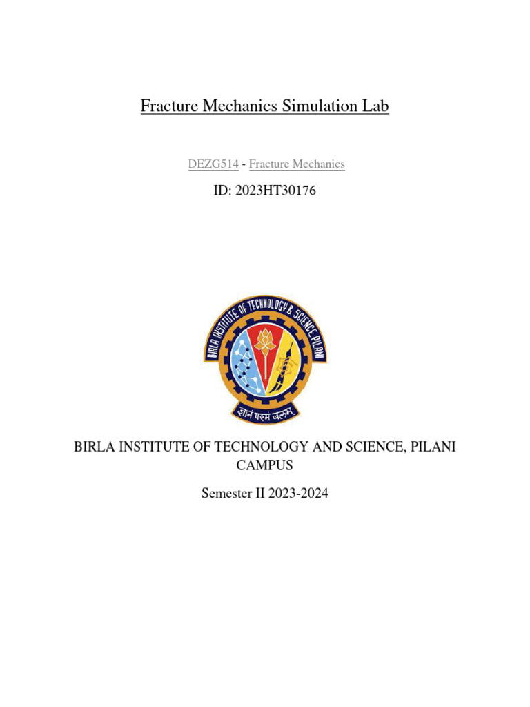 2023HT30176 Fracture Mechanics Lab Tutorial Problems PDF Fracture 
