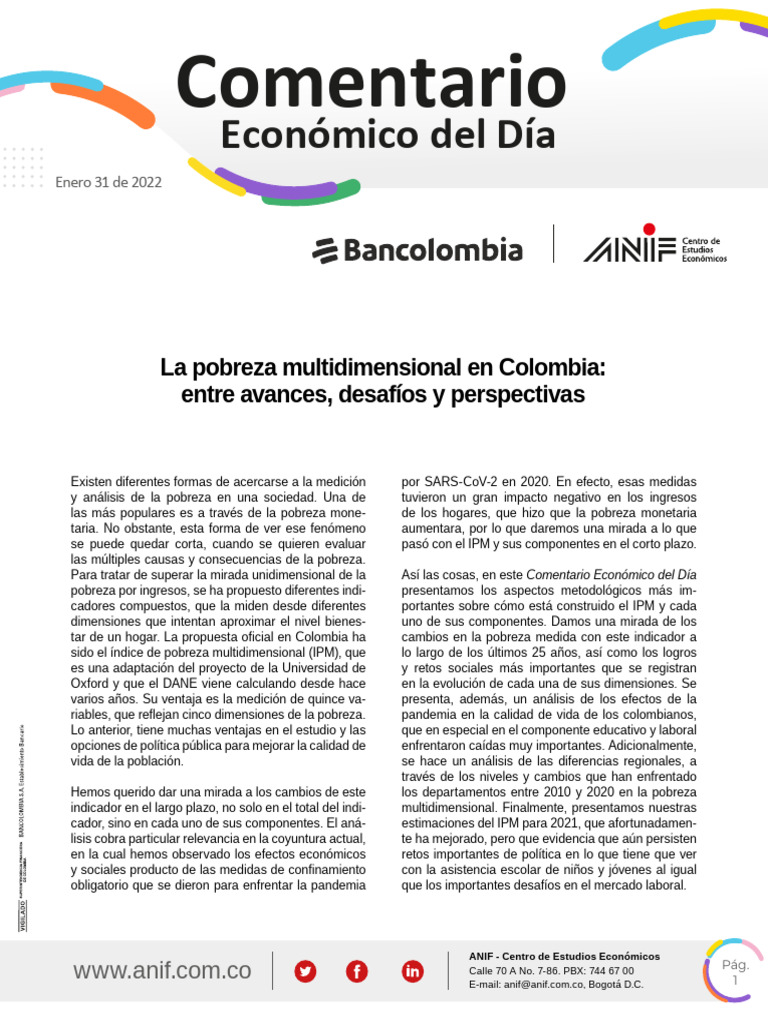 Evolución de la pobreza multidimensional en Colombia | PDF | Pobreza ...