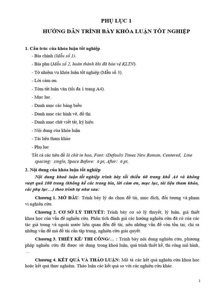 Phu Luc 1 Huong Dan Trinh Bay KLTN | PDF