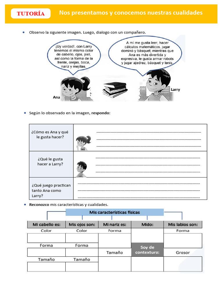 D1 A3 FICHA TUT. Nos Presentamos y Conocemos Nuestras Cualidades | PDF
