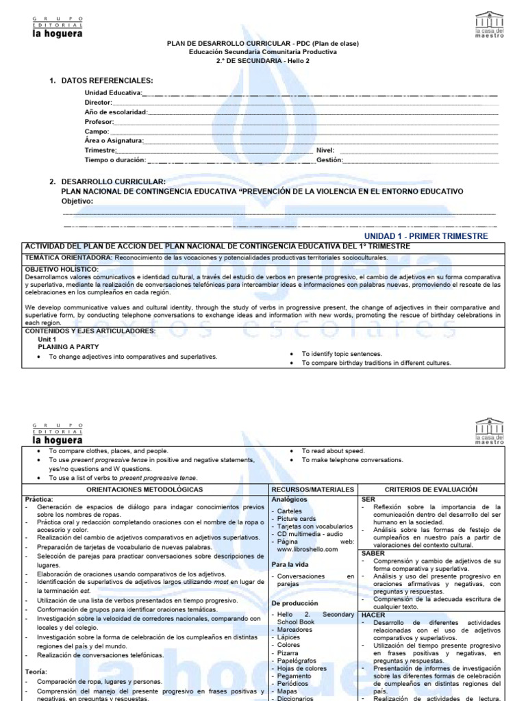 PDC - Plan de Desarrollo Curricular - 2do | PDF | Léxico | Lingüística