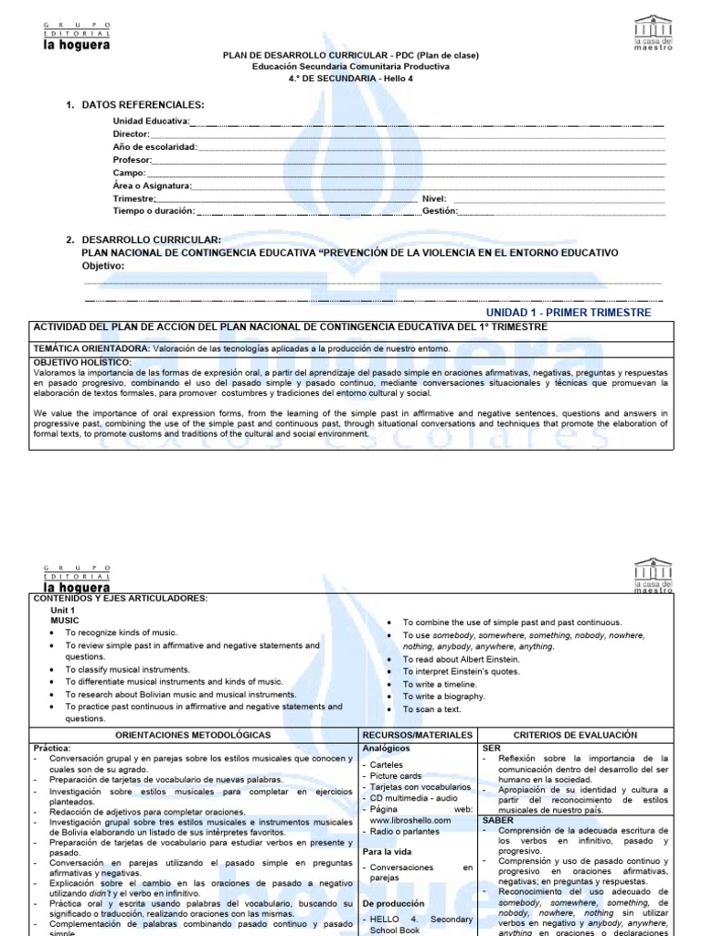 PDC - Plan de Desarrollo Curricular - 4to | PDF | Léxico | Unicef