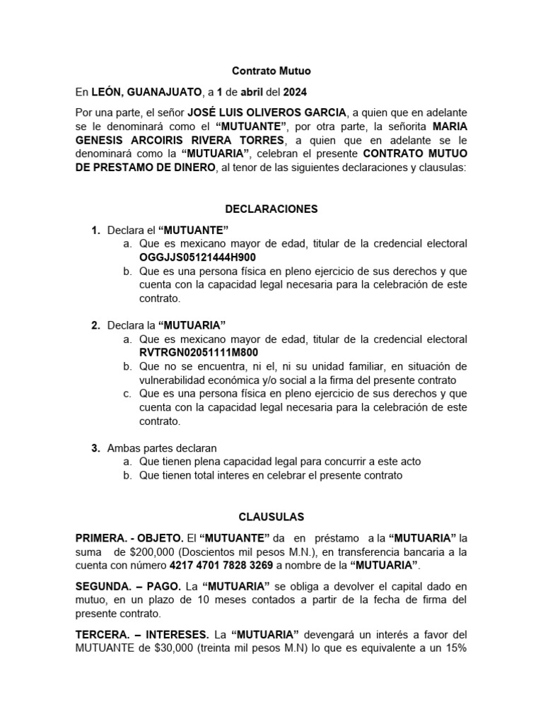 Contrato Mutuo | PDF