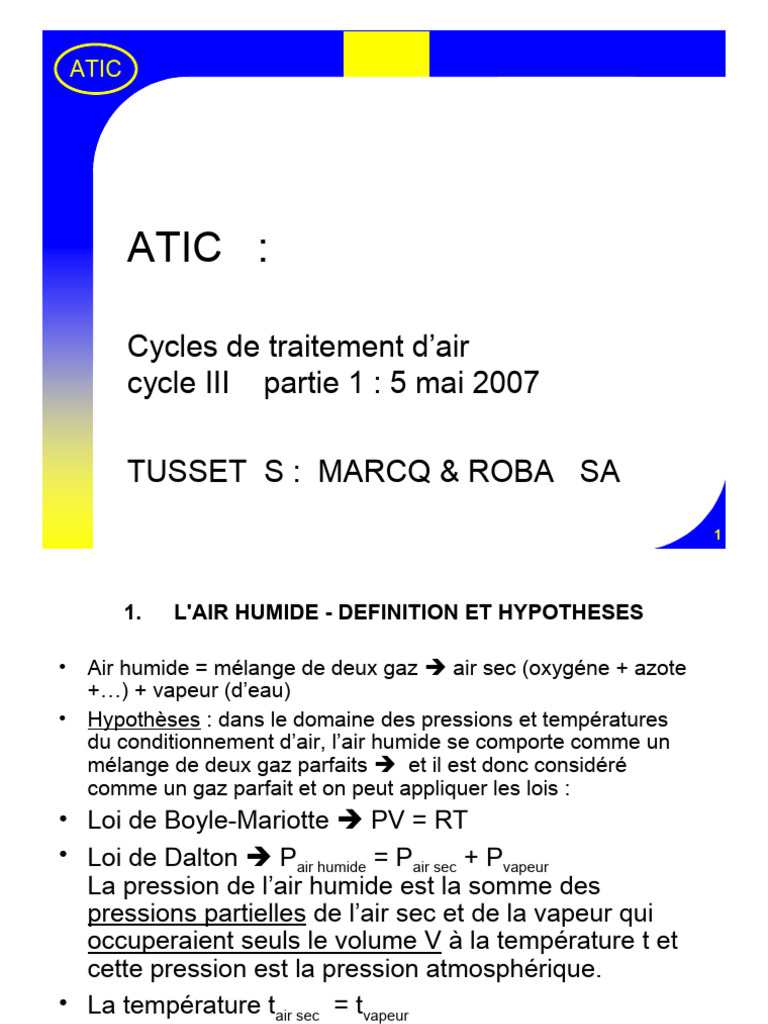ATIC Cycle de traitement d'air mai 2005 | PDF | Humidité | Atmosphère ...