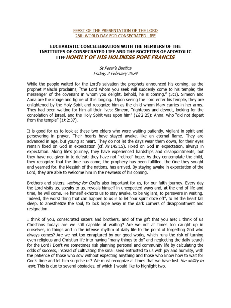 Feast of The Presentation of The Lord | PDF | Prophet | Religious
