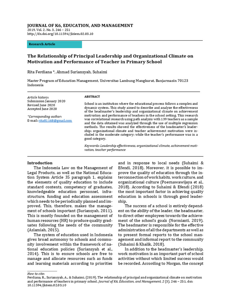 the-relationship-of-principal-leadership-and-organizational-climate-on