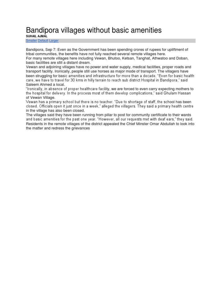 Bandipora Villages Lacking Basic Amenities | PDF