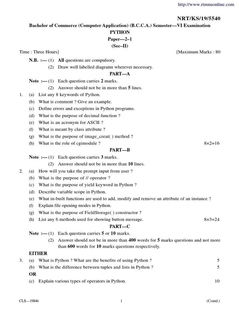Bcca 6 Sem Python 5540 Summer 2019 | PDF | Python (Programming Language ...