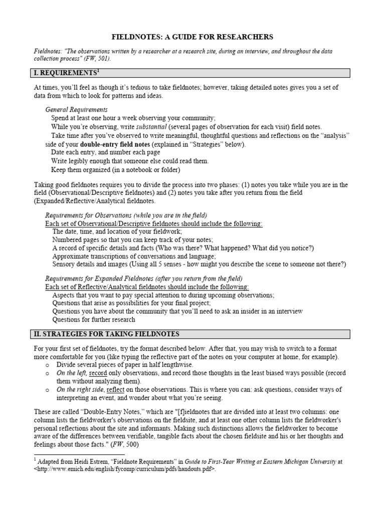 Fieldnotes Guide for Researchers | PDF | Experience | Field Research