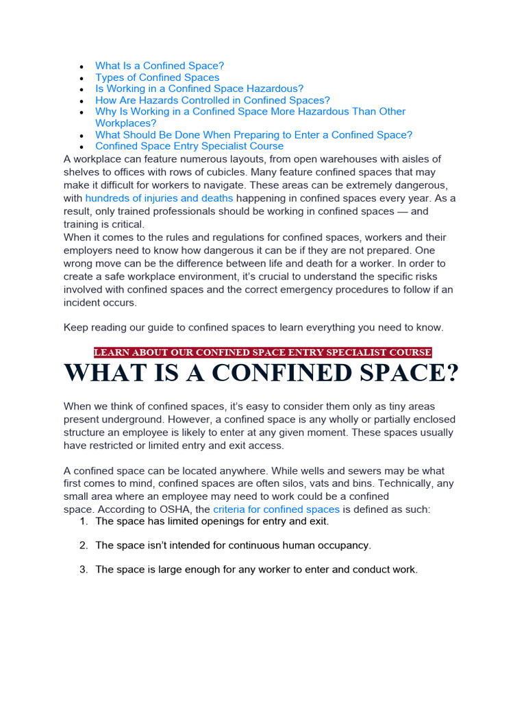 Understanding Confined Spaces and Hazards | PDF | Workplace | Working ...