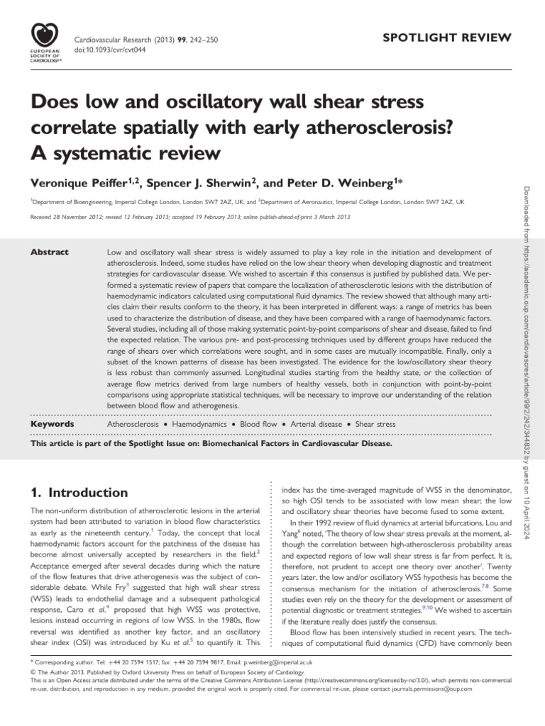 Does low and oscillatory wall shear stress | PDF | Atherosclerosis ...