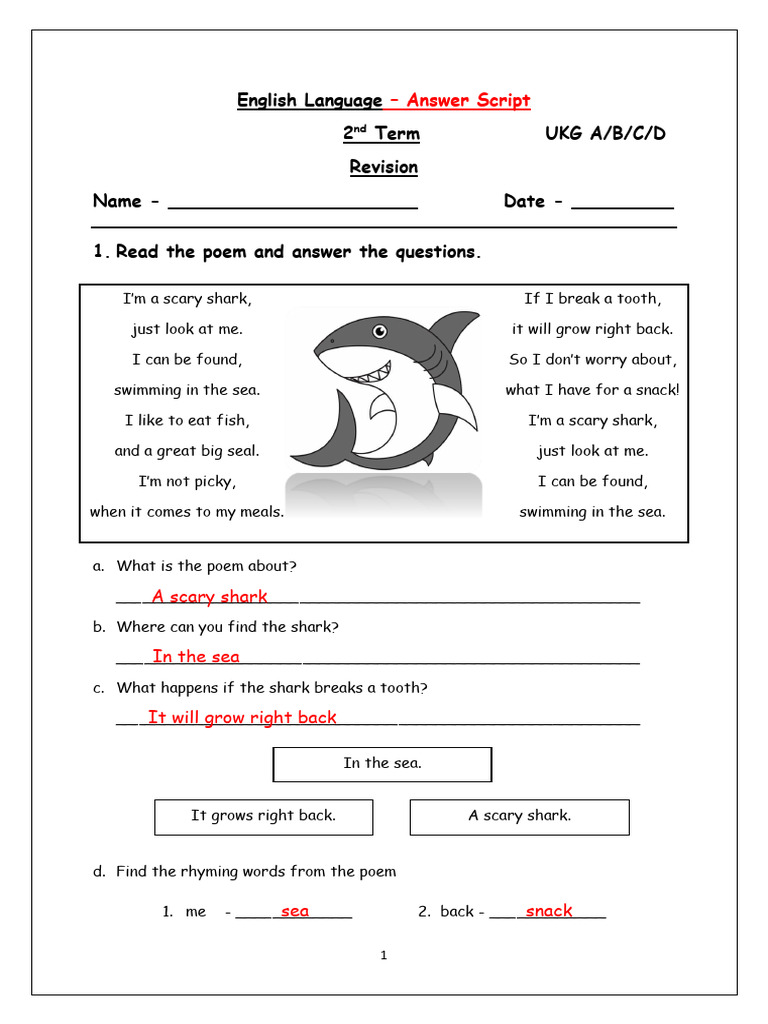 Revision Answer Scripts UKG | PDF | Grammar | Language Mechanics