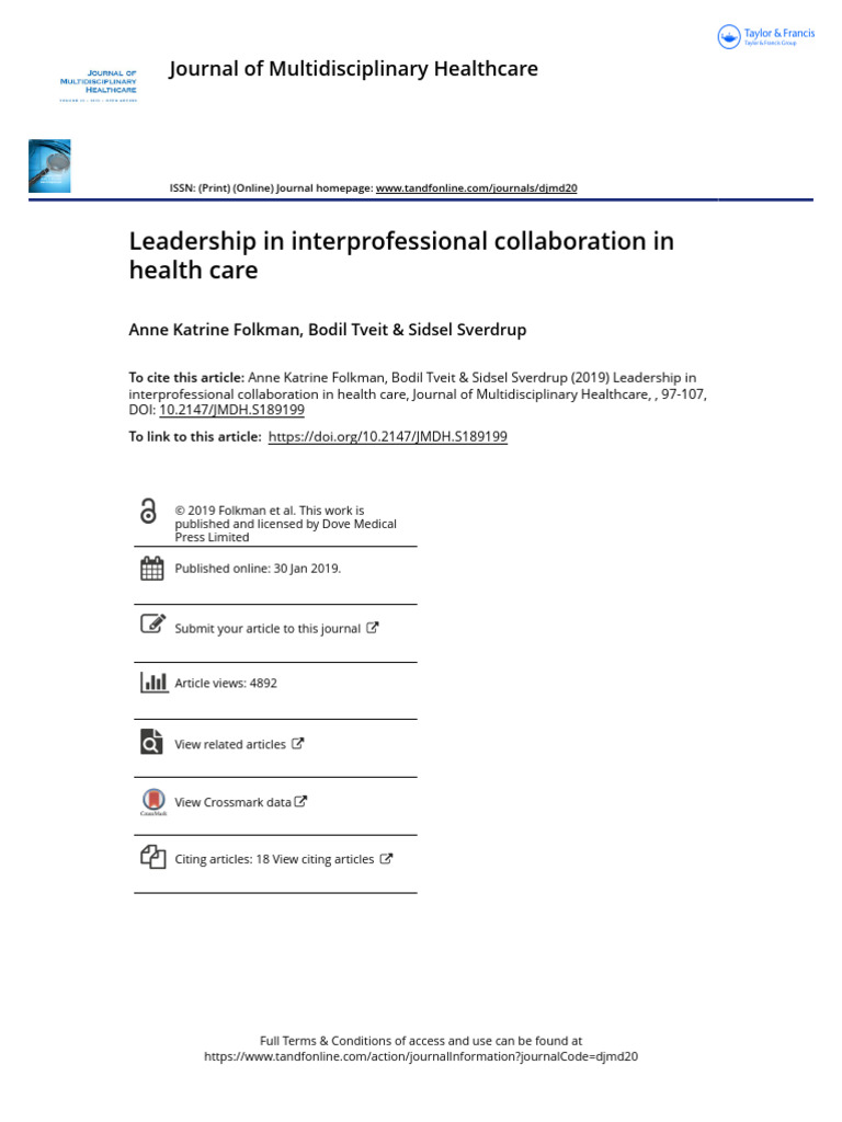 Leadership In Interprofessional Collaboration In Health Care Pdf