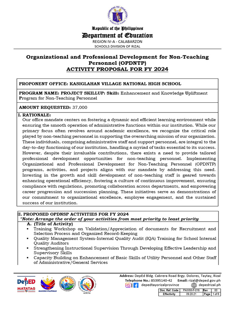 OPDNTP Activity Proposal for 2024 | PDF | Audit | Human Resource Management