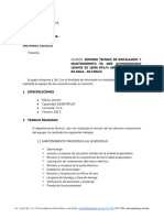 Informe Tecnico de Instalación y Mantenimiento de Aire Acondicionado Lennox de 18000 Btuh Ubicado en Planta de Agua