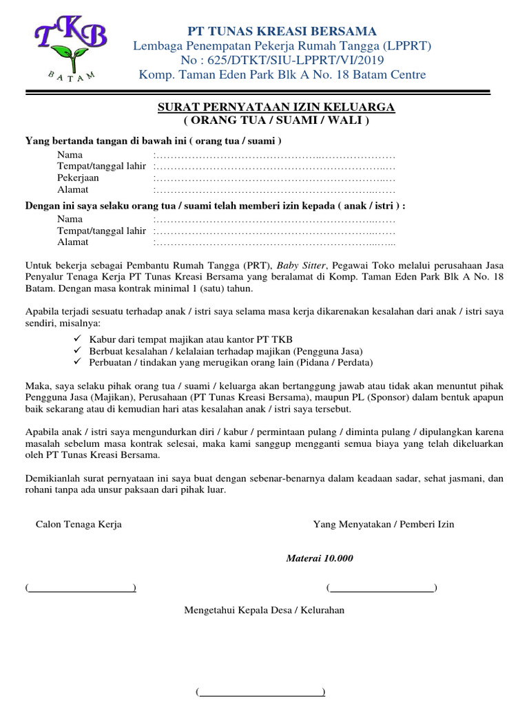 SURAT IZIN KELUARGA | PDF