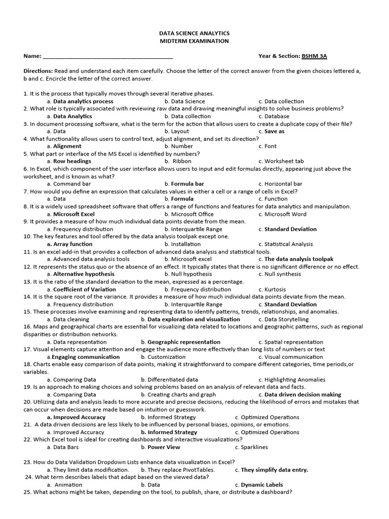 Data Science Analytics Midterm Exam | PDF | Data Analysis | Microsoft Excel