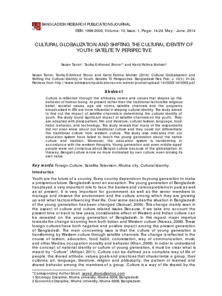 Cultural Globalization And Shifting The Cultural Identity Of Youth