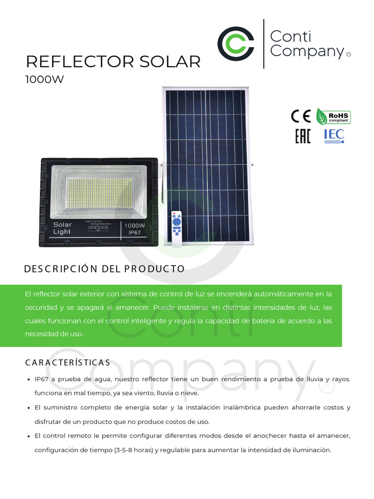Reflector Solar 1000W IP67 con Control Remoto | PDF | Diodo emisor de ...