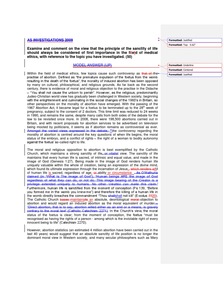 Sanctity of Life in Medical Ethics Debate | PDF | Image Of God | Abortion