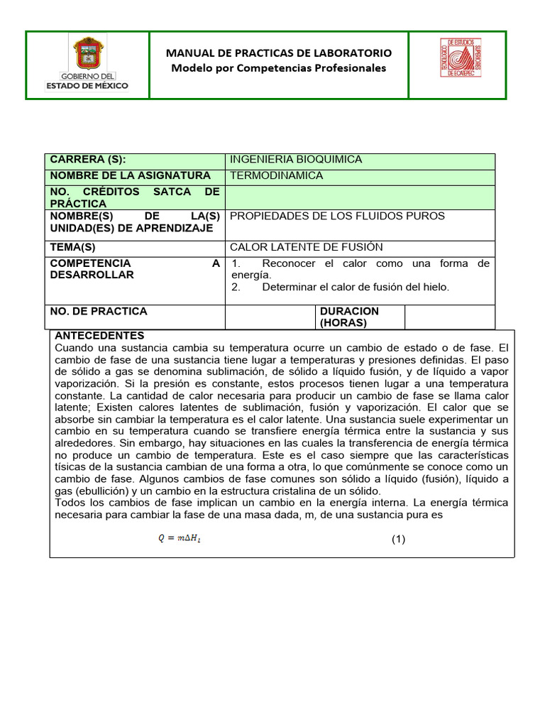 Calor de Fusión del Hielo: Práctica de Termodinámica | PDF | Calor ...