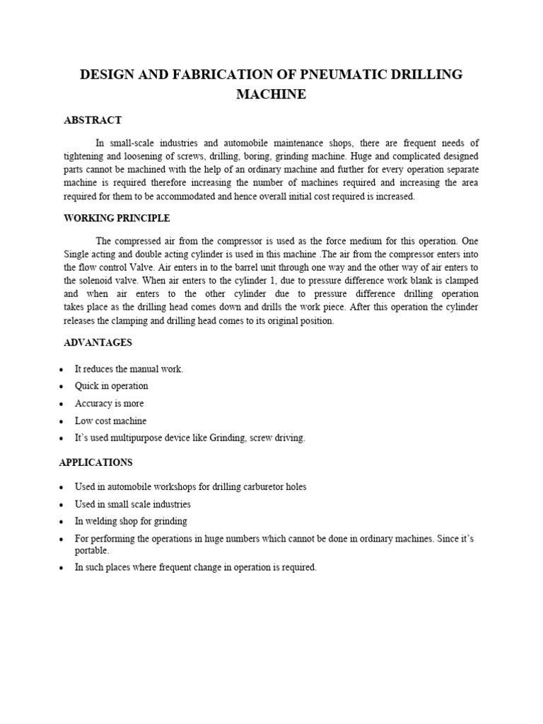 Pneumatic Drill Design and Fabrication | PDF | Business | Home & Garden