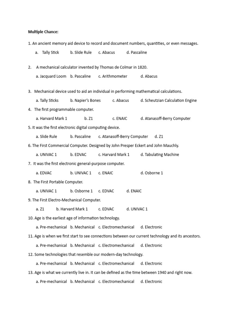 Computer History Quiz Questions | PDF | Computing | Office Equipment