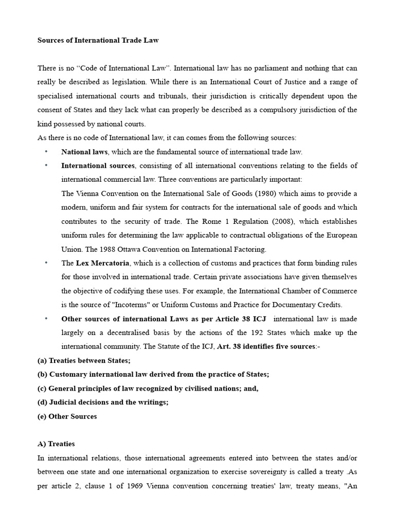 Sources of International Trade Law | PDF | International Law | Treaty