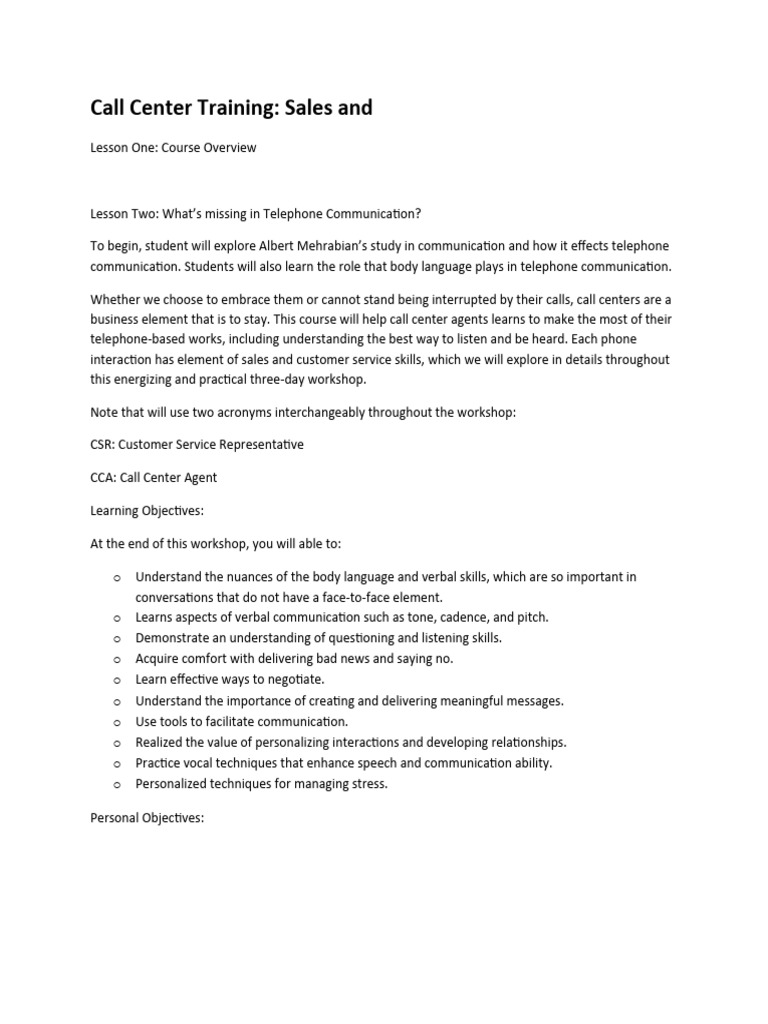 Call center training pdf communication body language