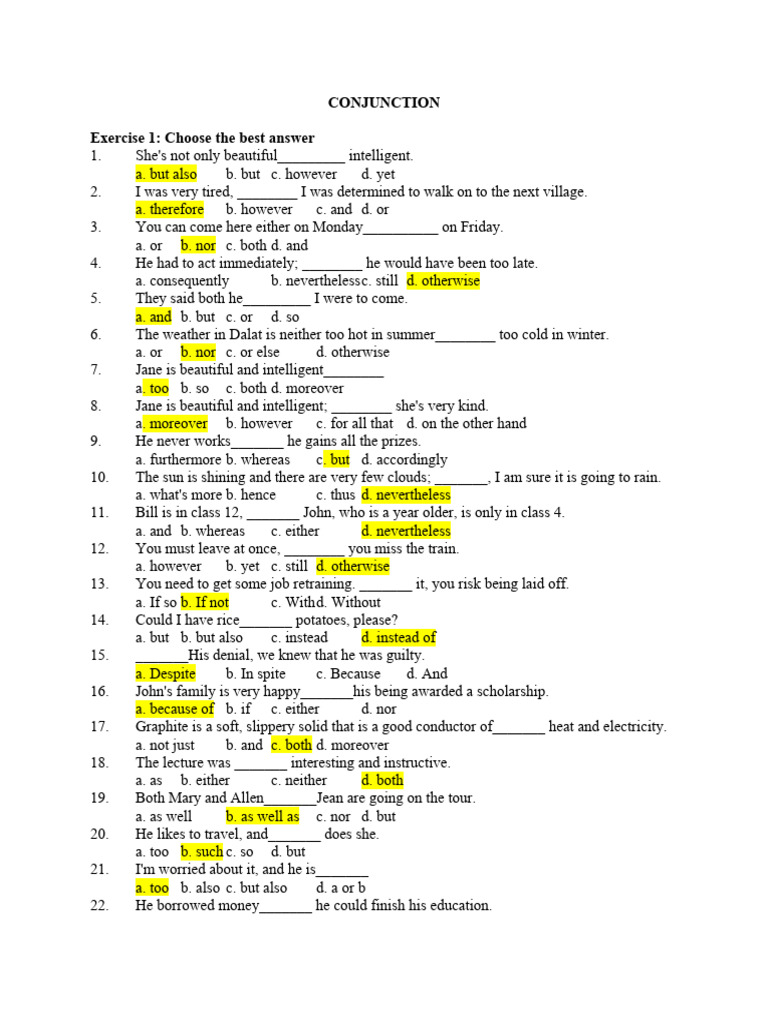 Conjunction Exercises and Translations | PDF
