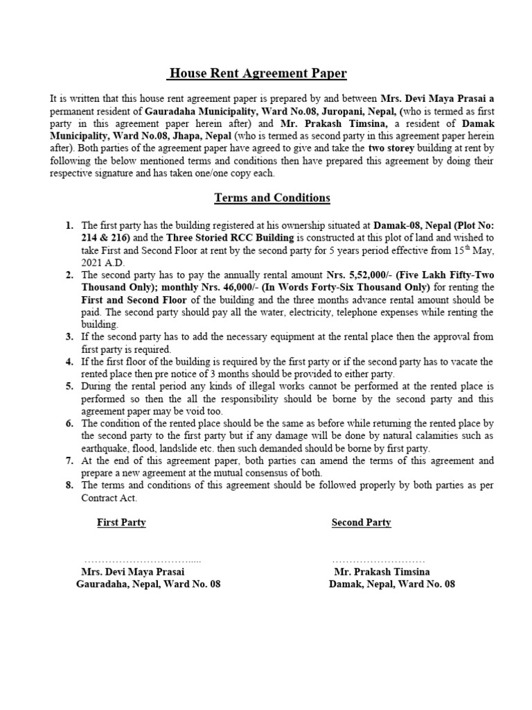 House Rent Agreement Paper PDF Private Law