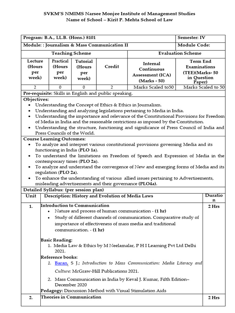 NMIMS Mass Communication Course Overview | PDF | Media (Communication ...