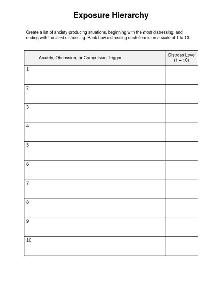 OCD Exposure Hierarchy Worksheet | PDF