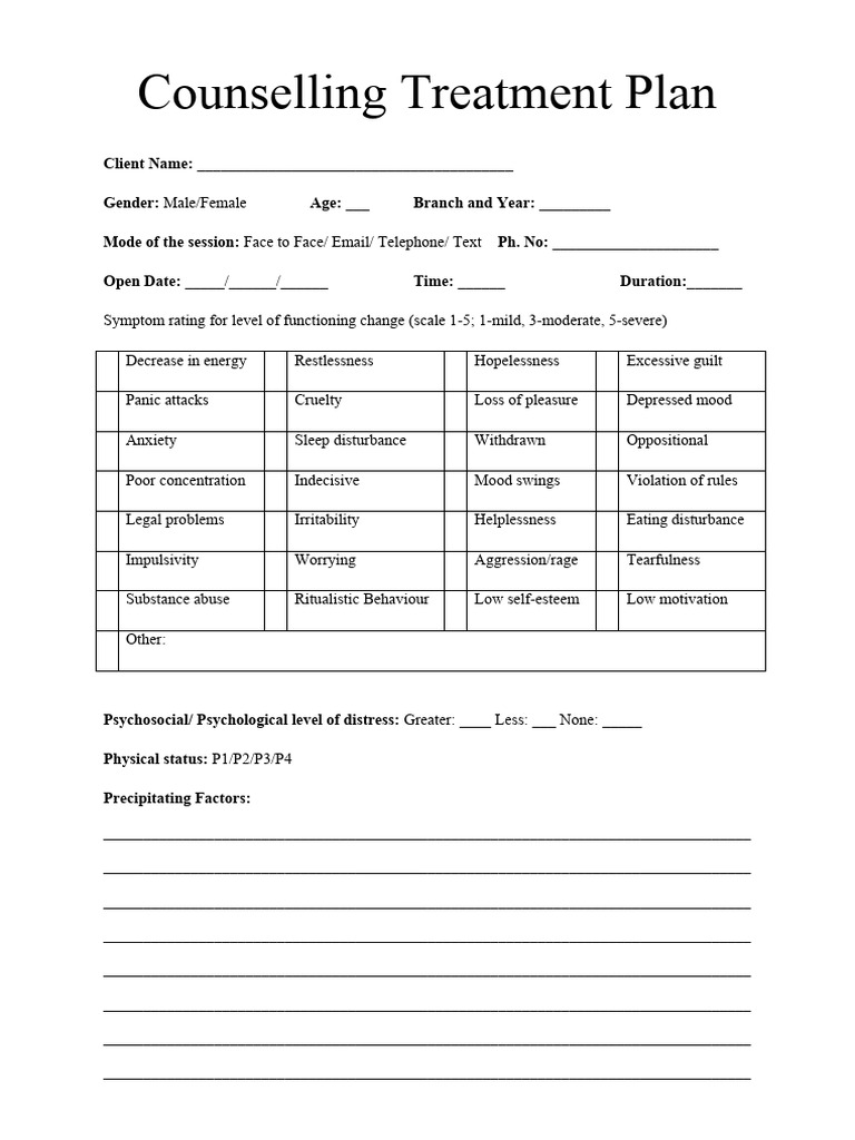 Counseling Treatment Plan PDF Anxiety Depression (Mood) Counseling Treatment Plan PDF Anxiety Depression (Mood)